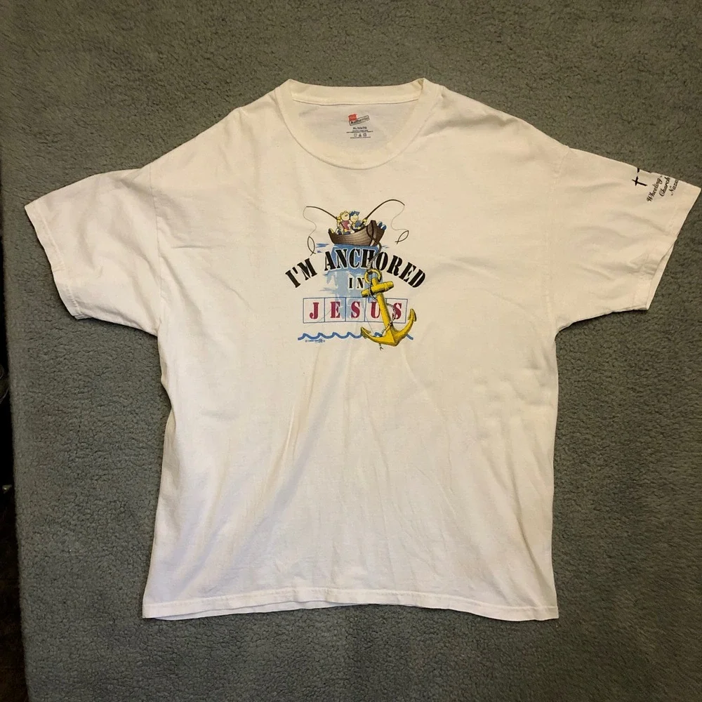 VTG‎ y2k Anchored In Jesus Christian T-Shirt XL White Church Graphic